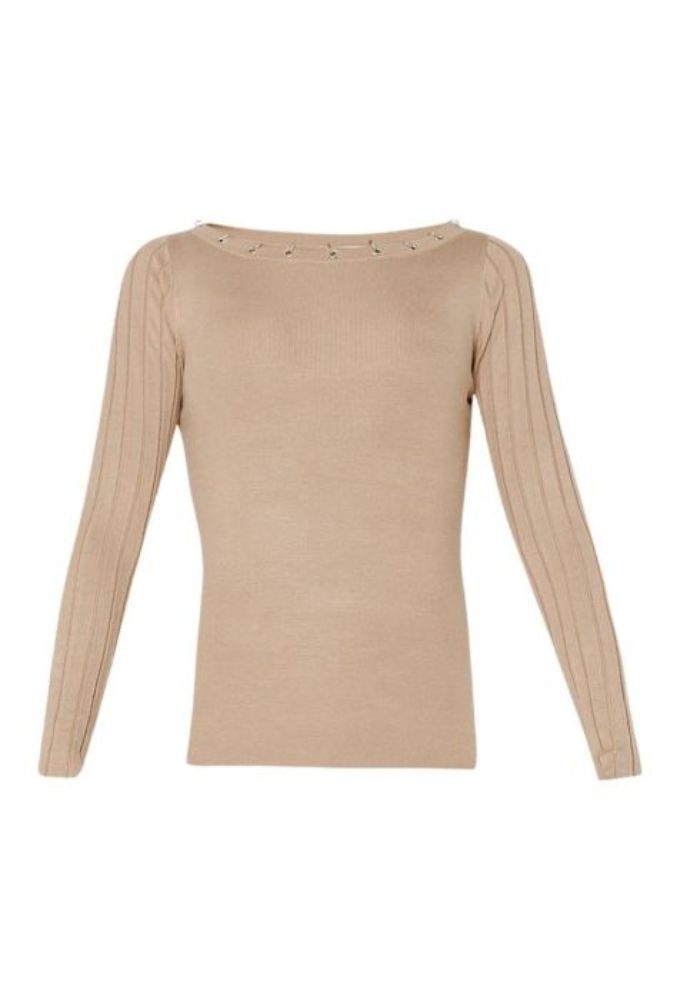 Liu Jo Μακρυμάνικη Πλεκτή Μπλούζα Μπεζ Σκούρο - Image 2
