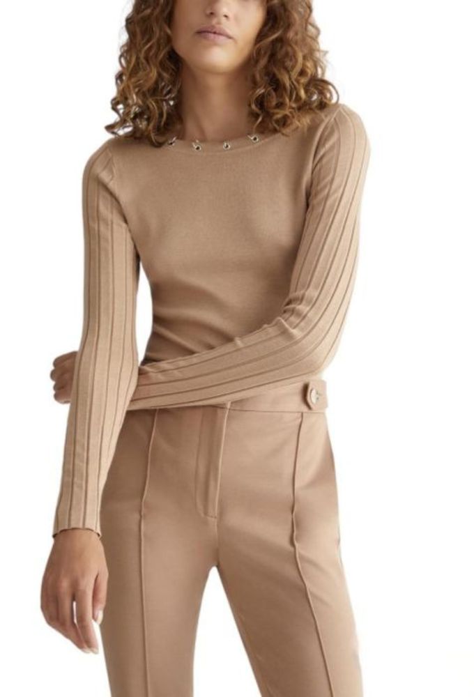 Liu Jo Μακρυμάνικη Πλεκτή Μπλούζα Μπεζ Σκούρο