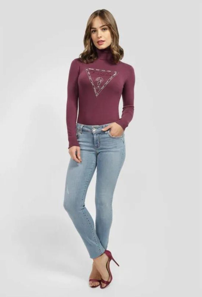 Guess Μακρυμάνικο Γυναικείο Πουλόβερ Μπορντό - Image 3