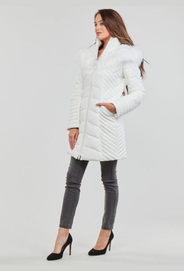 Guess OXANA Κοντό Γυναικείο Puffer Μπουφάν Λευκό
