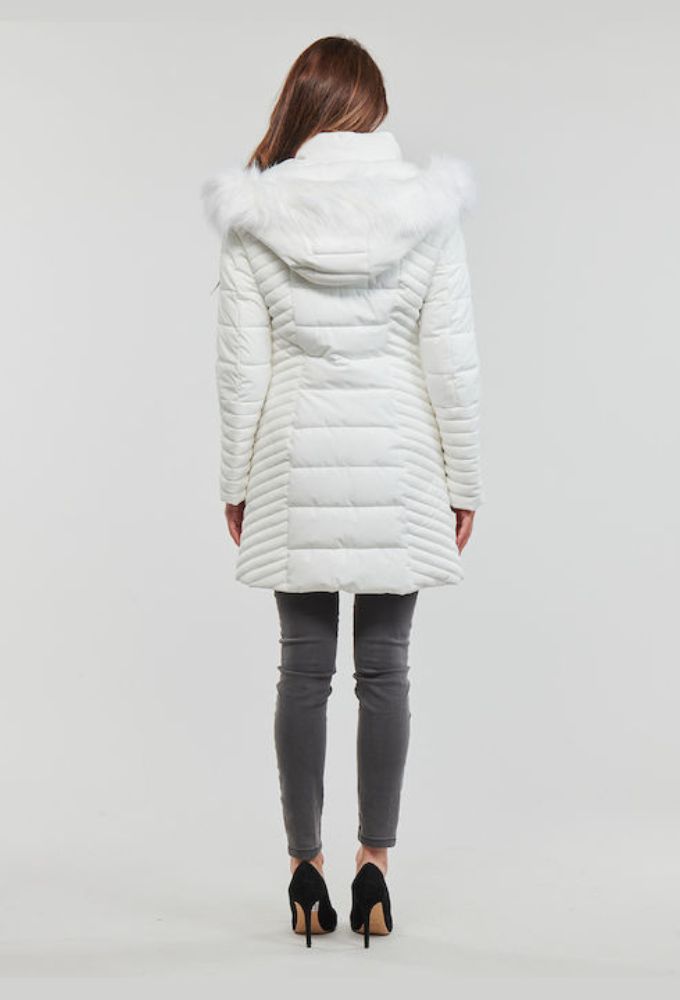 Guess OXANA Κοντό Γυναικείο Puffer Μπουφάν Λευκό - Image 2