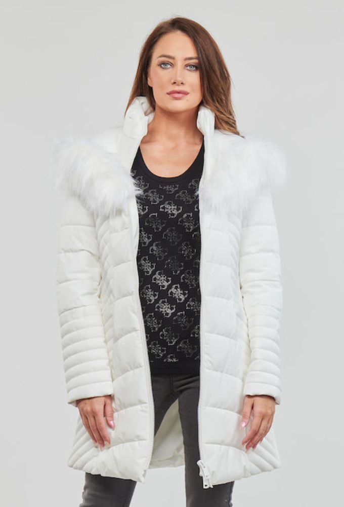 Guess OXANA Κοντό Γυναικείο Puffer Μπουφάν Λευκό - Image 3