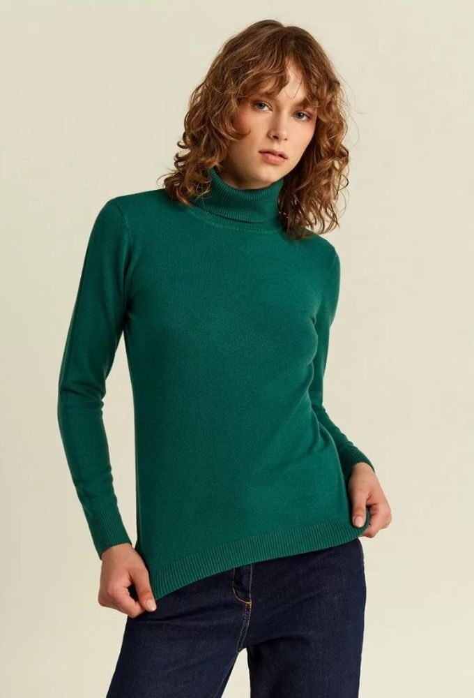 Forel Μακρυμάνικο Γυναικείο Πουλόβερ με Ζιβάγκο Πράσινο