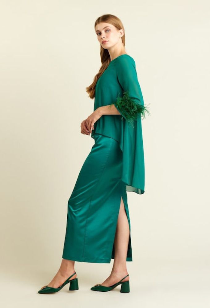 Forel Maxi Βραδινό Φόρεμα Σατέν Πράσινο - Image 4