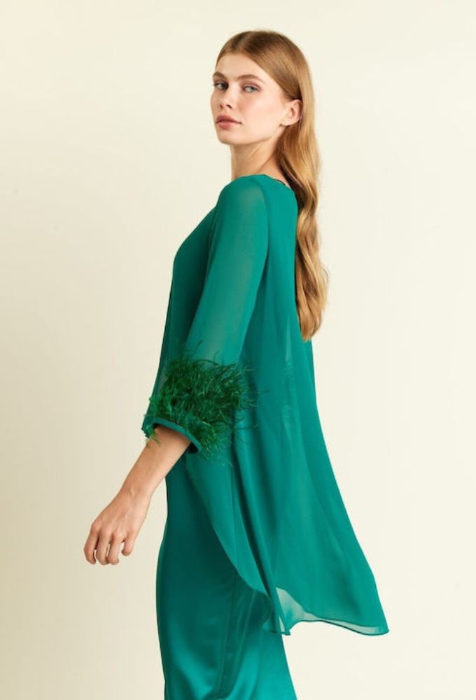 Forel Maxi Βραδινό Φόρεμα Σατέν Πράσινο - Image 3