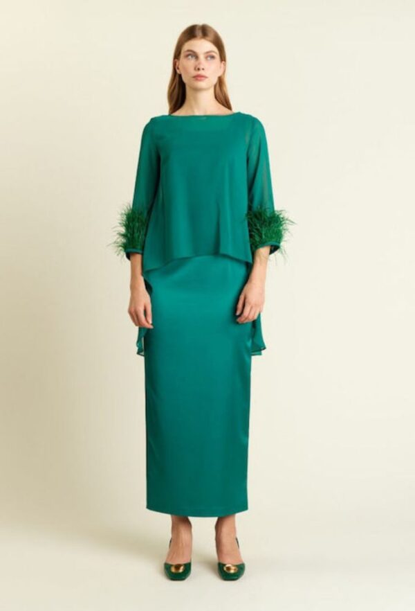 Forel Maxi Βραδινό Φόρεμα Σατέν Πράσινο