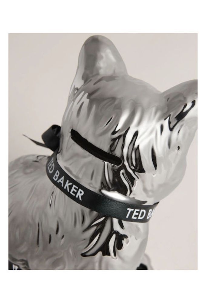 Ted Baker Διακοσμητική Γάτα Κουμπαράς από Κεραμικό Ασημί - Image 2