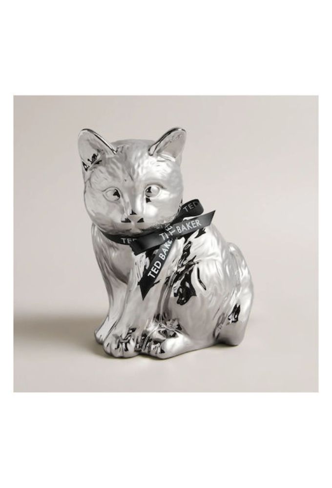 Ted Baker Διακοσμητική Γάτα Κουμπαράς από Κεραμικό Ασημί - Image 4