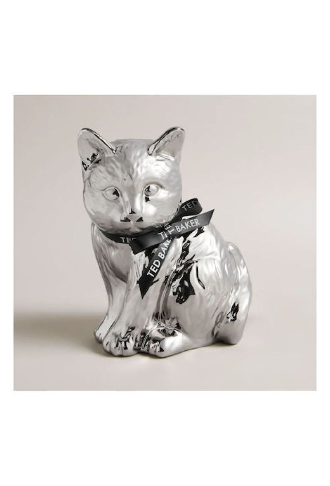 Ted Baker Διακοσμητική Γάτα Κουμπαράς από Κεραμικό Ασημί