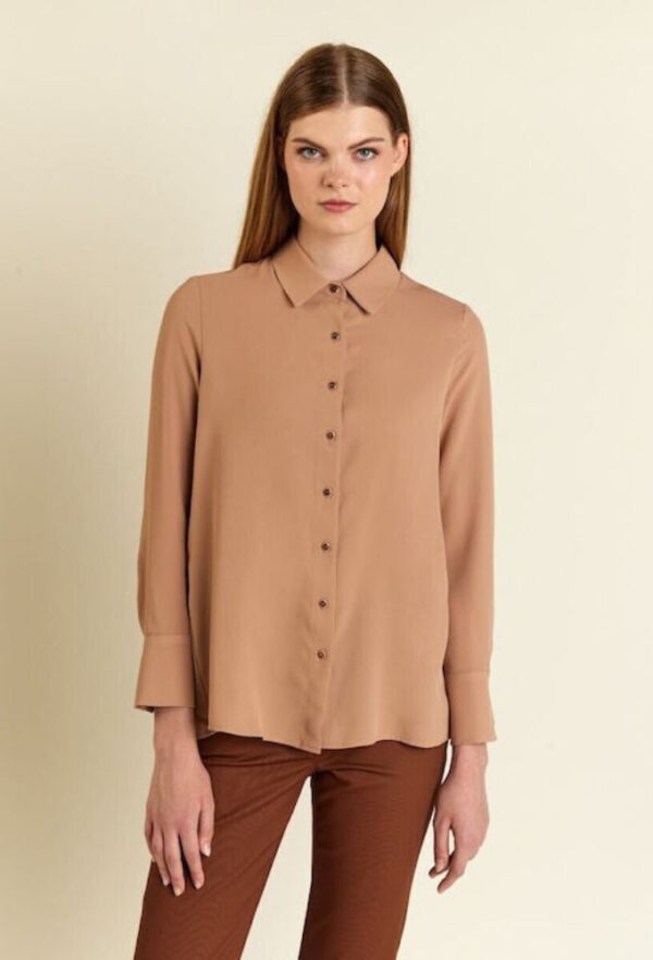 Forel Μακρυμάνικο Γυναικείο Πουκάμισο Καμηλό