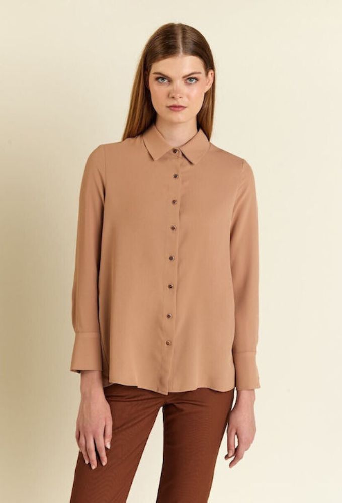 Forel Μακρυμάνικο Γυναικείο Πουκάμισο Καμηλό