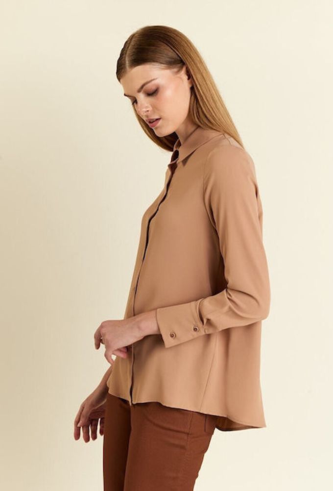Forel Μακρυμάνικο Γυναικείο Πουκάμισο Καμηλό - Image 3