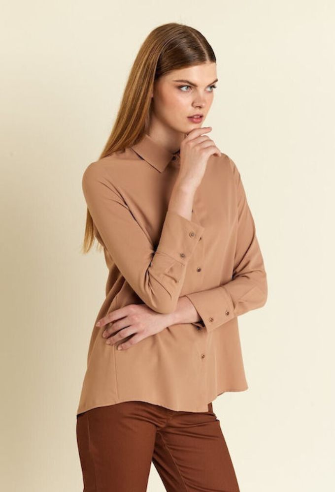 Forel Μακρυμάνικο Γυναικείο Πουκάμισο Καμηλό - Image 5