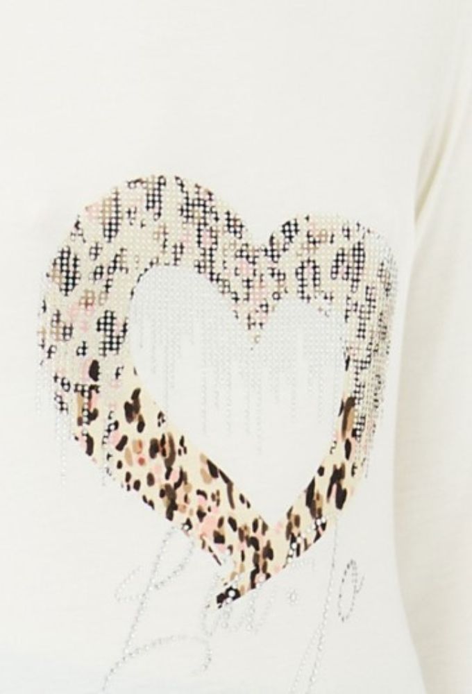 Liu Jo Γυναικεία Μπλούζα Εκρού Μακρυμάνικη με Στάμπα Καρδιά και Στρας - Image 2