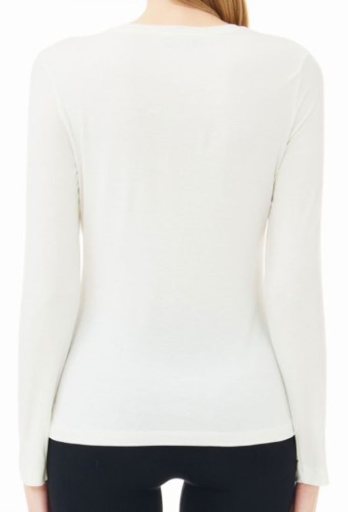 Liu Jo Γυναικεία Μπλούζα Εκρού Μακρυμάνικη με Στάμπα Καρδιά και Στρας - Image 3