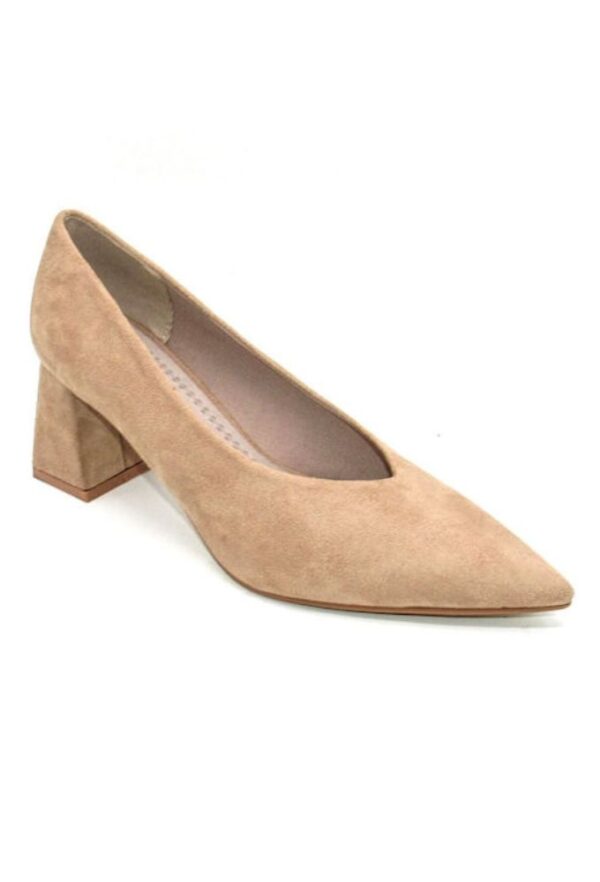 Corina Γόβες Μπεζ με Τετράγωνο Τακούνι