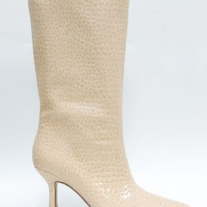 Corina Κροκό Γυναικεία Μποτάκια με Ψηλό Τακούνι Μπεζ