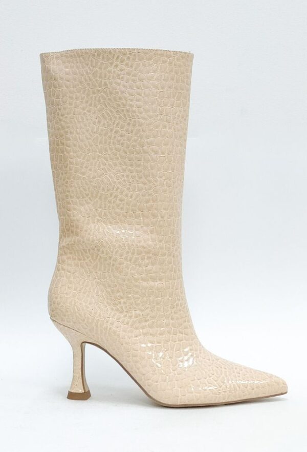 Corina Κροκό Γυναικεία Μποτάκια με Ψηλό Τακούνι Μπεζ