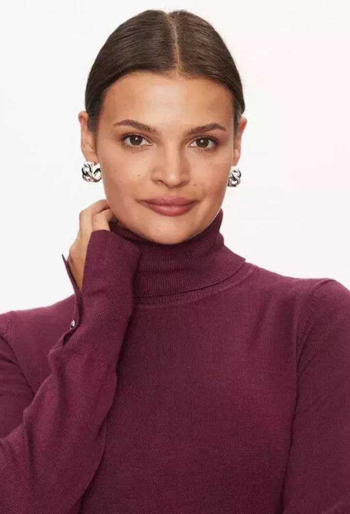 Guess Μακρυμάνικο Γυναικείο Πουλόβερ με Ζιβάγκο Μπορντό - Image 3