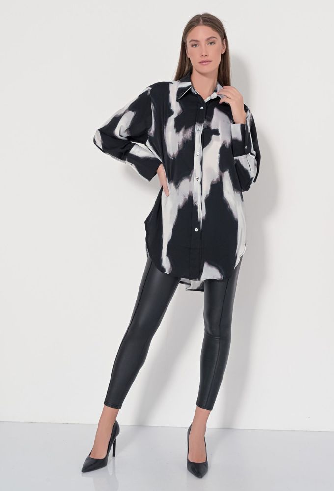 Fullah Sugah Πουκάμισο Φαρδύ με Ξεβάμματα Γκρί/Μαύρο - Image 5