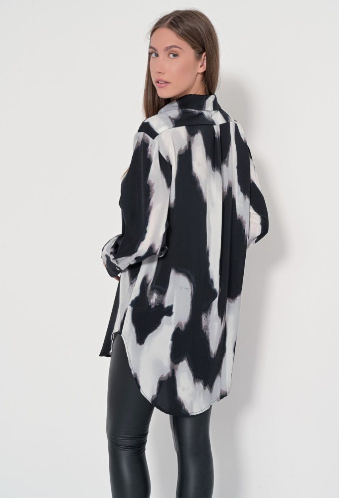 Fullah Sugah Πουκάμισο Φαρδύ με Ξεβάμματα Γκρί/Μαύρο - Image 2