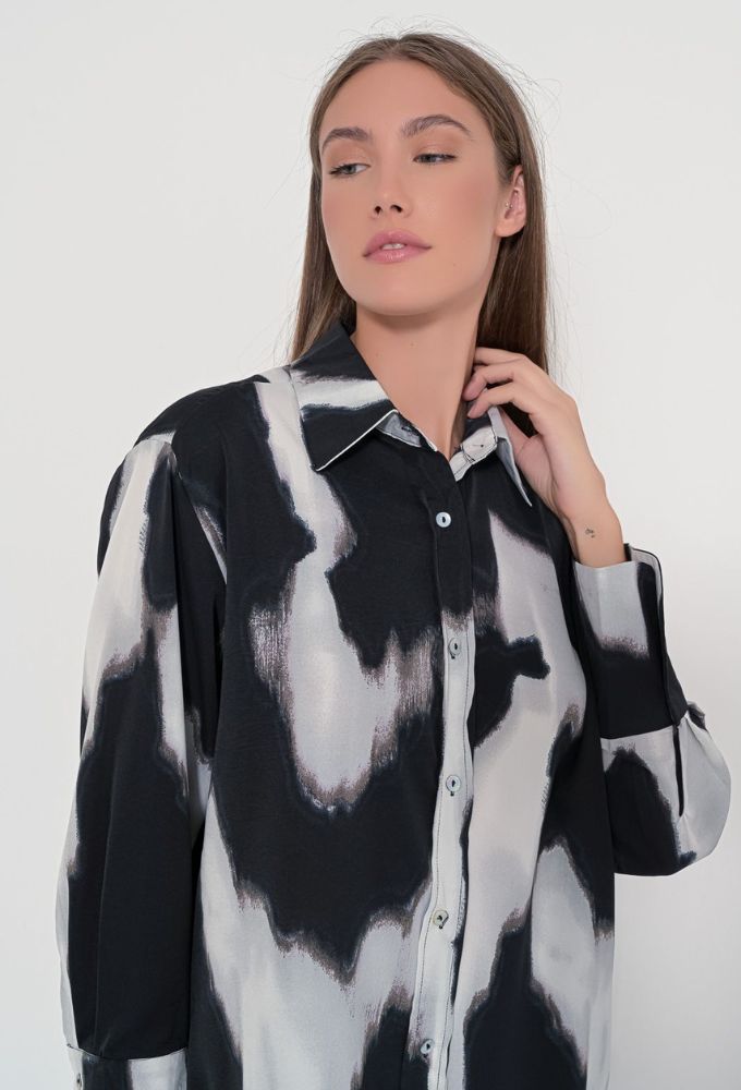 Fullah Sugah Πουκάμισο Φαρδύ με Ξεβάμματα Γκρί/Μαύρο - Image 3