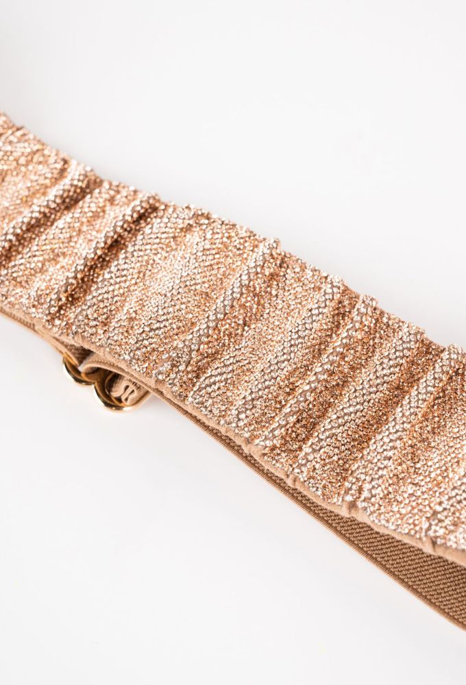 Fullah Sugah Γυναικεία Ζώνη Καφέ Ανοιχτό με Στρας και Σούρες - Image 2