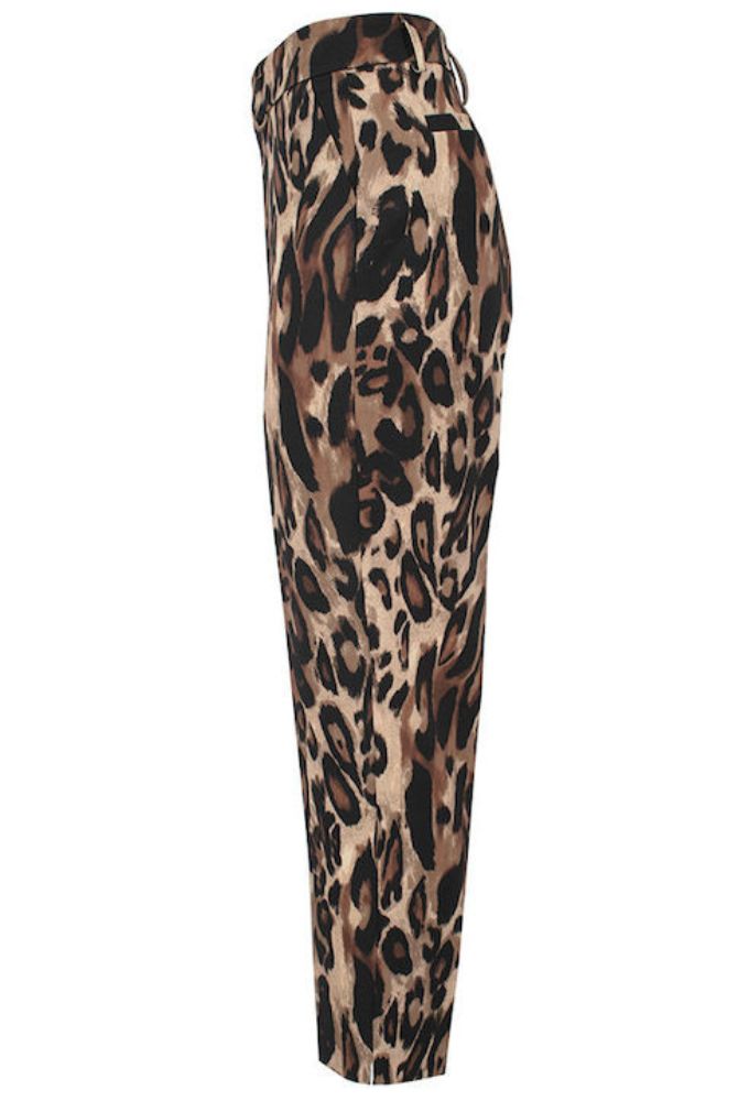 Forel Γυναικείο Ψηλόμεσο Υφασμάτινο Παντελόνι σε Slim Εφαρμογή Λεοπάρ Καφέ - Image 3