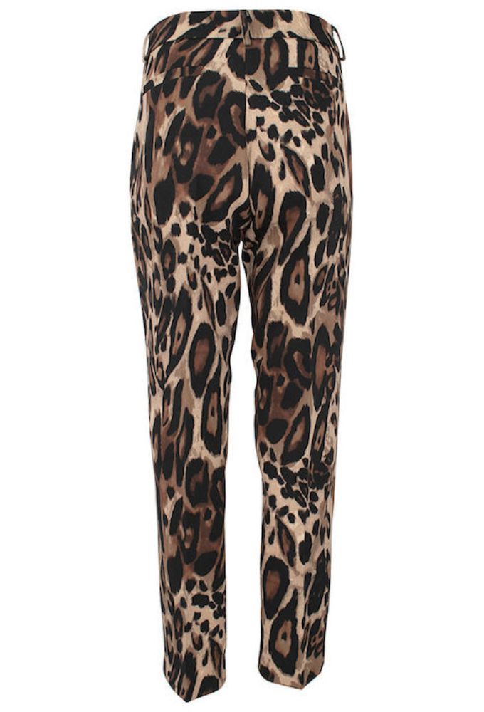 Forel Γυναικείο Ψηλόμεσο Υφασμάτινο Παντελόνι σε Slim Εφαρμογή Λεοπάρ Καφέ - Image 2