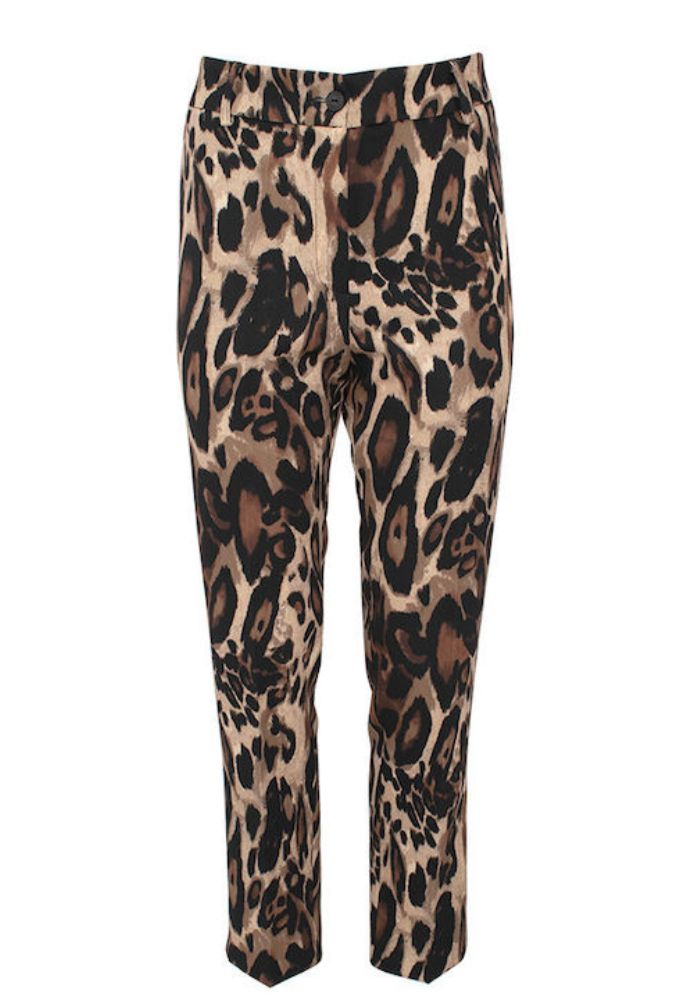 Forel Γυναικείο Ψηλόμεσο Υφασμάτινο Παντελόνι σε Slim Εφαρμογή Λεοπάρ Καφέ
