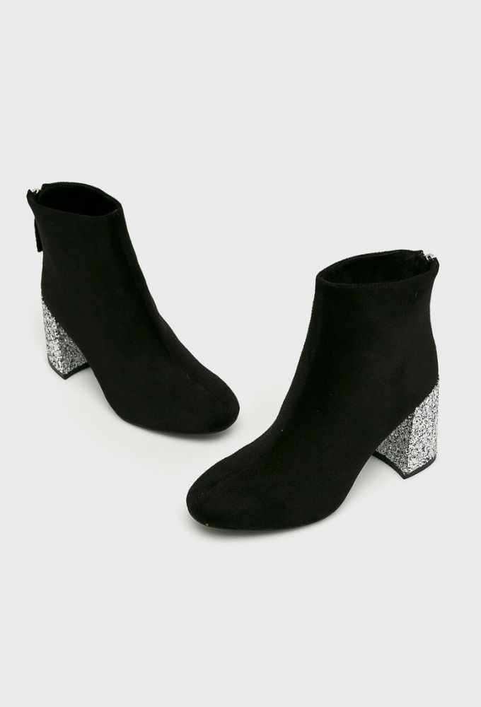 Corina Suede Γυναικεία Μποτάκια Αστραγάλου με Χοντρό Τακούνι Μαύρα - Image 4