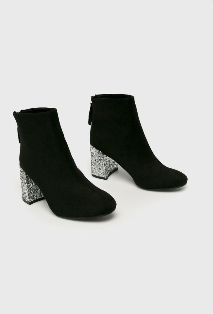 Corina Suede Γυναικεία Μποτάκια Αστραγάλου με Χοντρό Τακούνι Μαύρα - Image 3