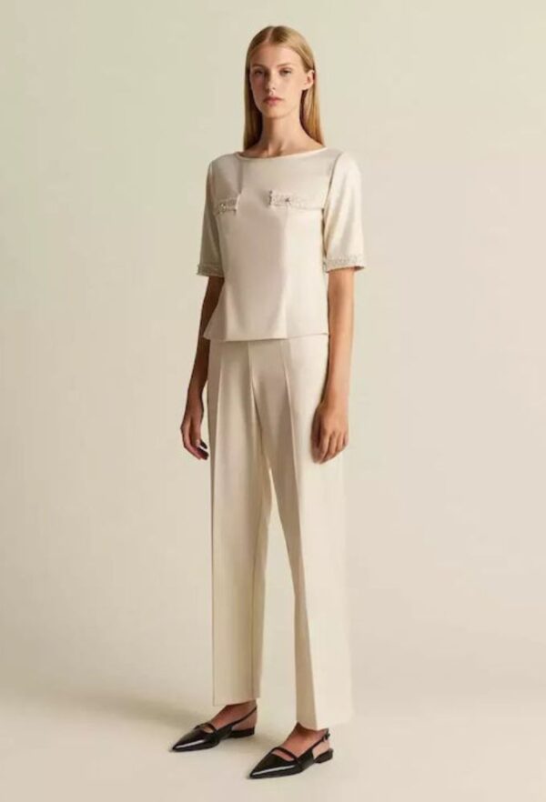 Forel Γυναικείο Υφασμάτινο Παντελόνι σε Ίσια Γραμμή Εκρού