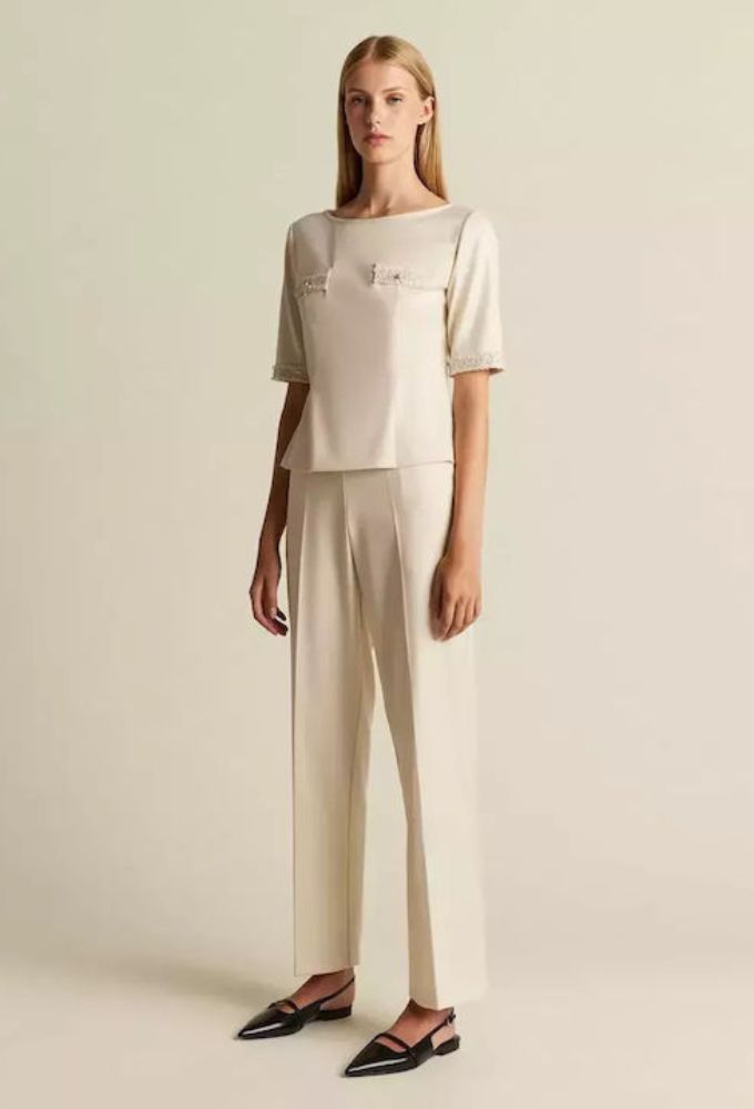 Forel Γυναικείο Υφασμάτινο Παντελόνι σε Ίσια Γραμμή Εκρού