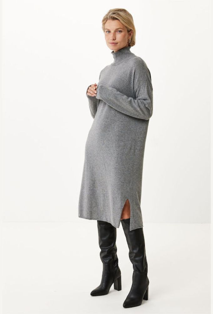 Mexx Fashion Midi All Day Φόρεμα Πλεκτό Γκρι