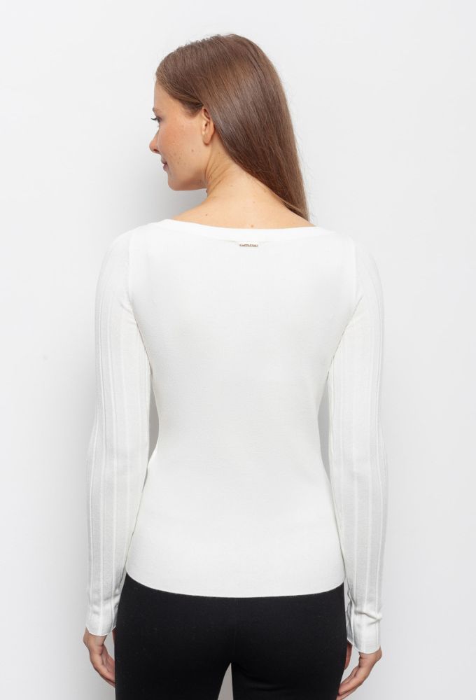 Liu Jo Μακρυμάνικο Γυναικείο Πουλόβερ Άσπρο - Image 3