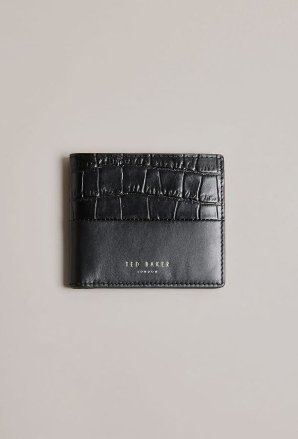 Ted Baker Δερμάτινο Κροκό Ανδρικό Πορτοφόλι Μαύρο