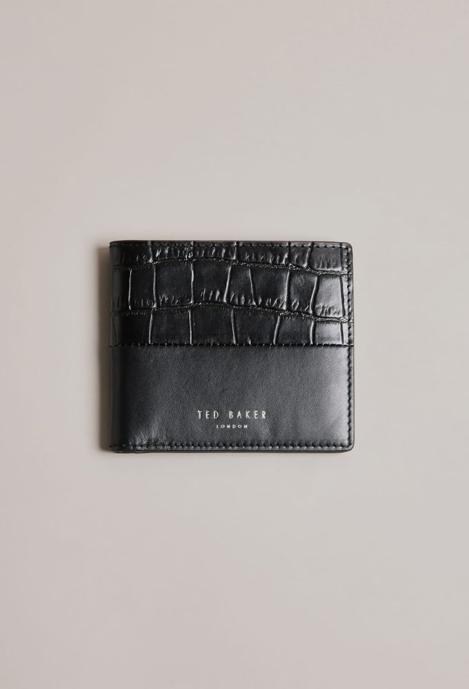 Ted Baker Δερμάτινο Κροκό Ανδρικό Πορτοφόλι Μαύρο