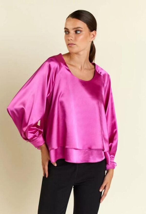 Forel Γυναικεία Μπλούζα Satin με Βολάν Φούξια