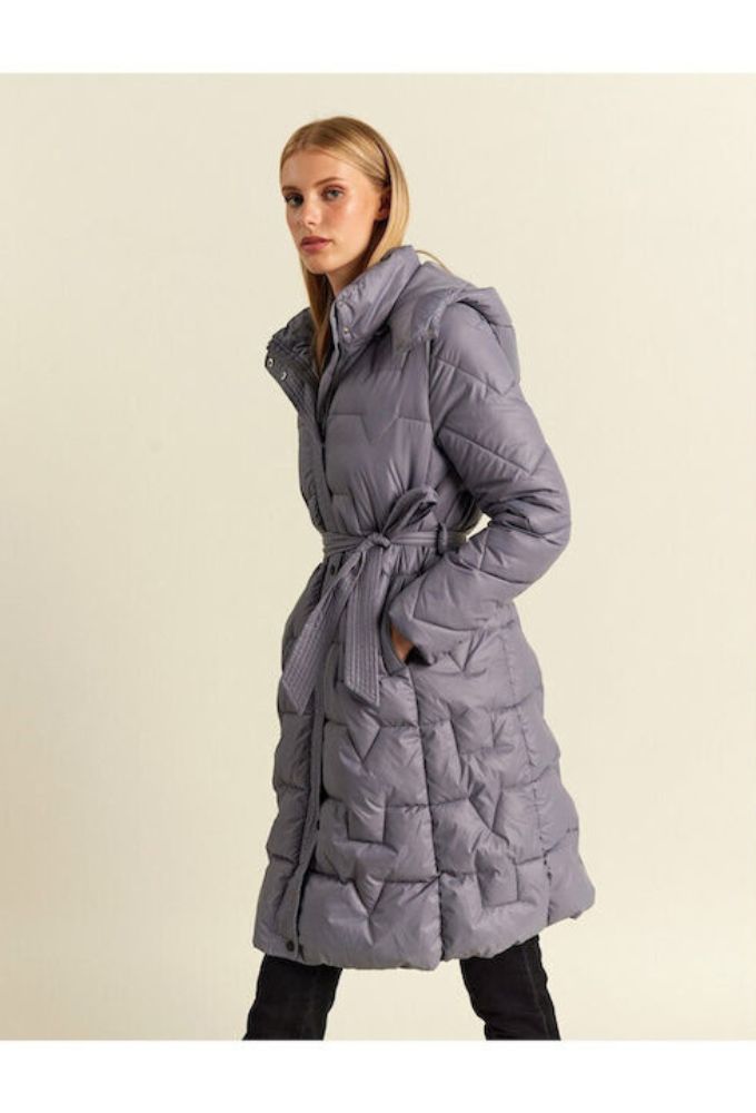 Forel Μακρύ Γυναικείο Puffer Μπουφάν για Χειμώνα Γκρι - Image 4