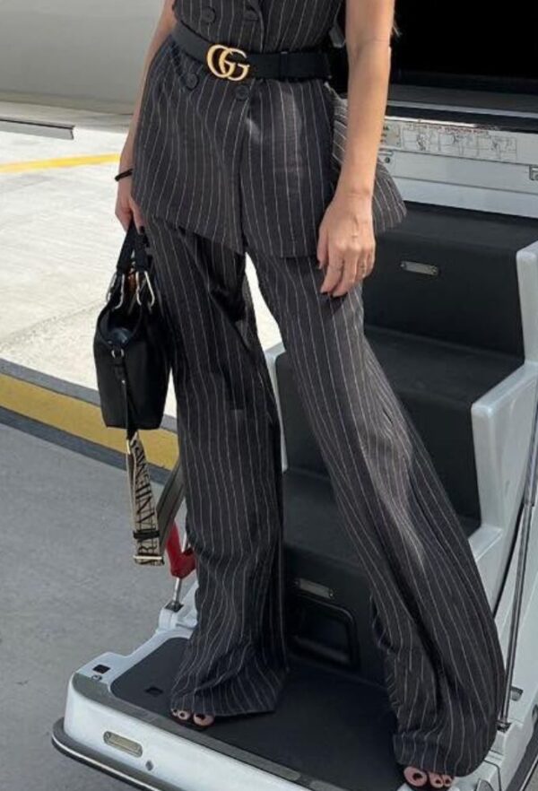 Shine2gether Γυναικείο Παντελόνι Γκρί με Ρίγες