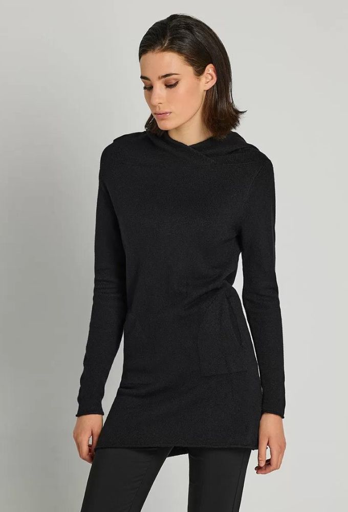 Forel Πλεκτό Mακρύ με Kουκούλα Μαύρο