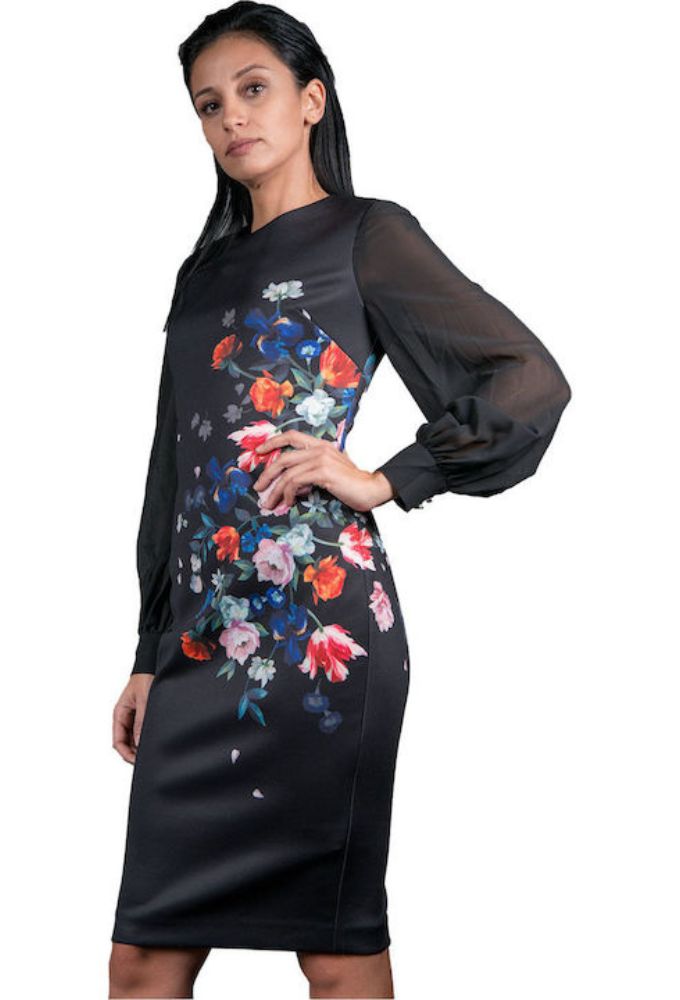 Ted Baker Midi Φόρεμα για Γάμο / Βάπτιση Μακρυμάνικο Μαύρο - Image 3