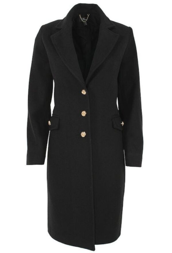 Forel Γυναικείο Μαύρο Παλτό με Κουμπιά