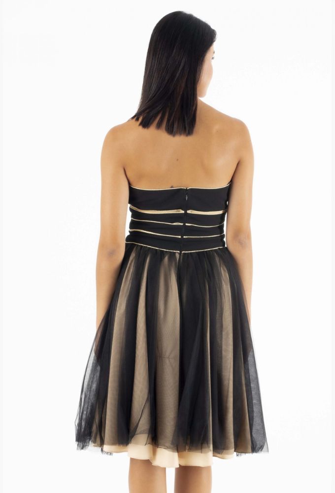 Efi Collection Γυναικείο Μαύρο Στράπλες Φόρεμα με Τούλι - Image 2