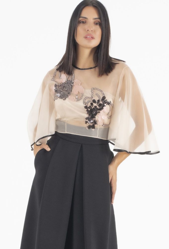 July Two Γυναικείο Μπεζ Αμπιγιέ Τοπ με Παγιέτες - Image 4