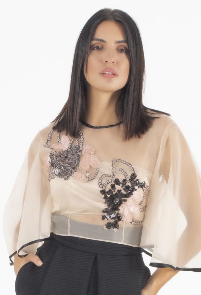 July Two Γυναικείο Μπεζ Αμπιγιέ Τοπ με Παγιέτες - Image 3