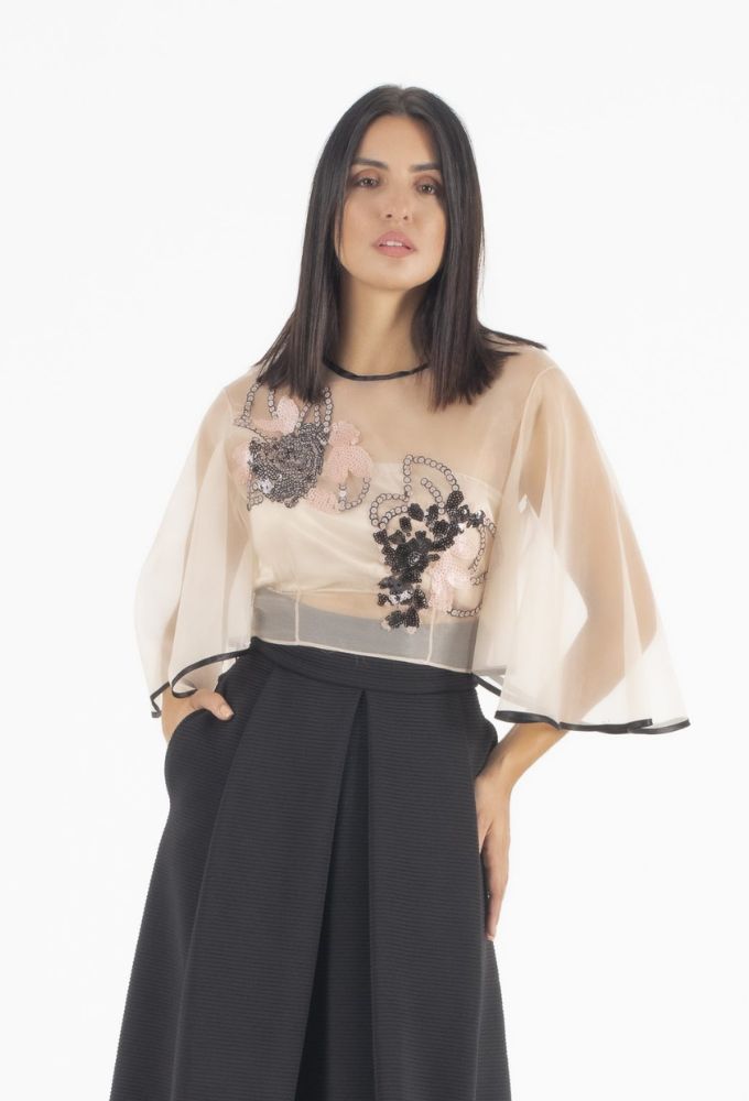 July Two Γυναικείο Μπεζ Αμπιγιέ Τοπ με Παγιέτες