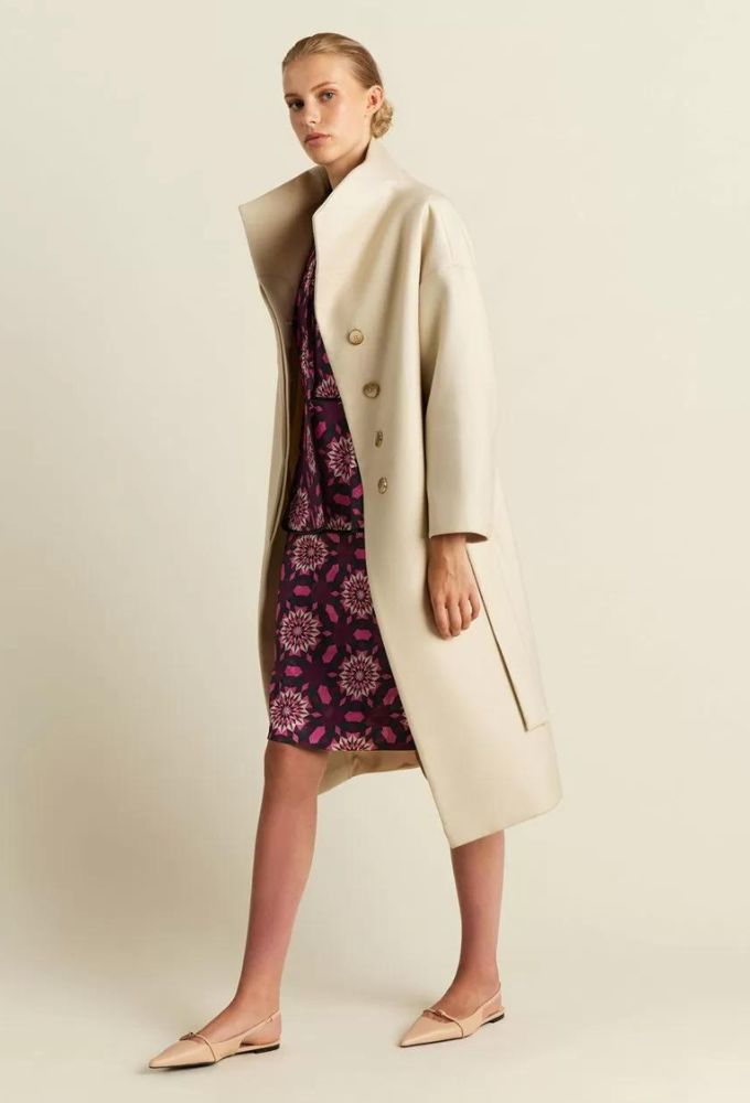 Forel Γυναικείο Παλτό Ιβουάρ Οversized με Γεωμετρικό Σχέδιο - Image 3