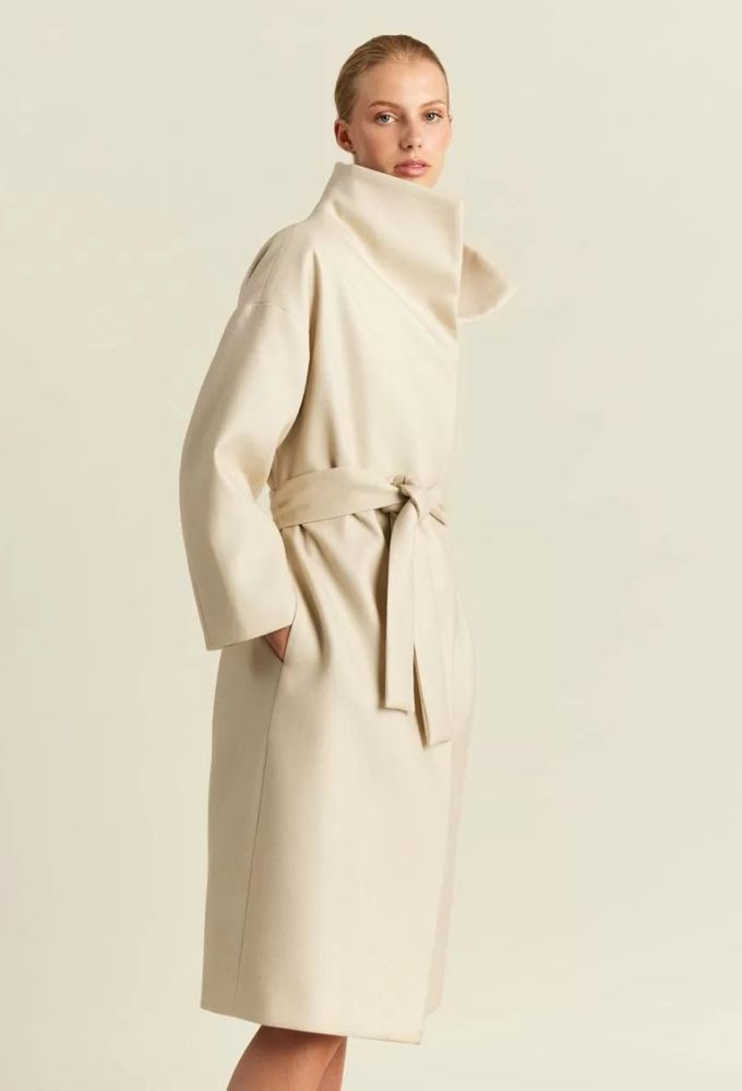 Forel Γυναικείο Παλτό Ιβουάρ Οversized με Γεωμετρικό Σχέδιο